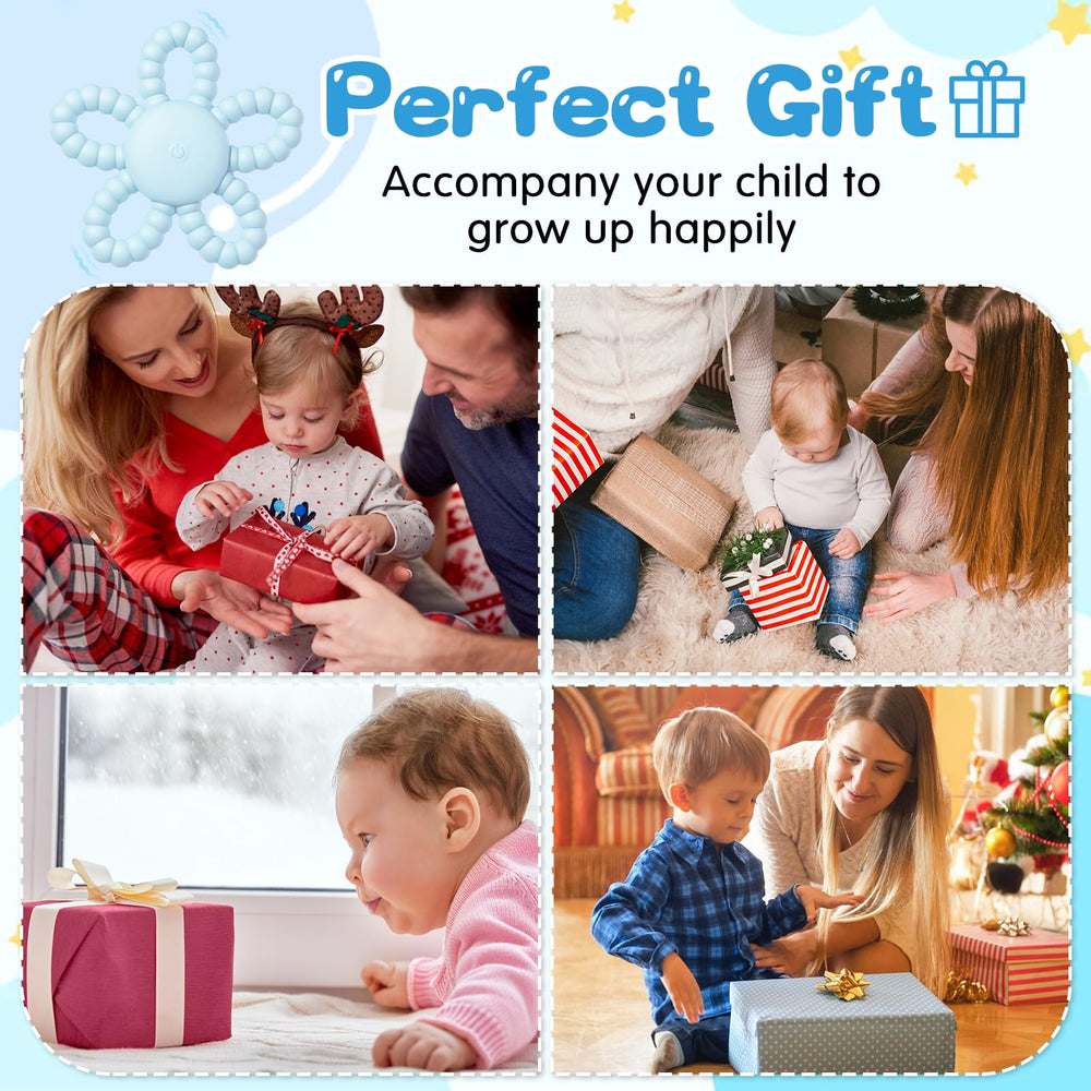 Fantspati vibrating sensory chew toy unpacked display reveals colorful silicone comfort for babies