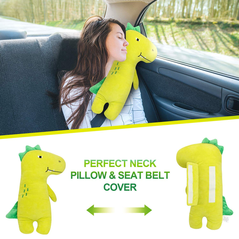 Farochy dinosaur neck-support closeup shows plush texture and safe design