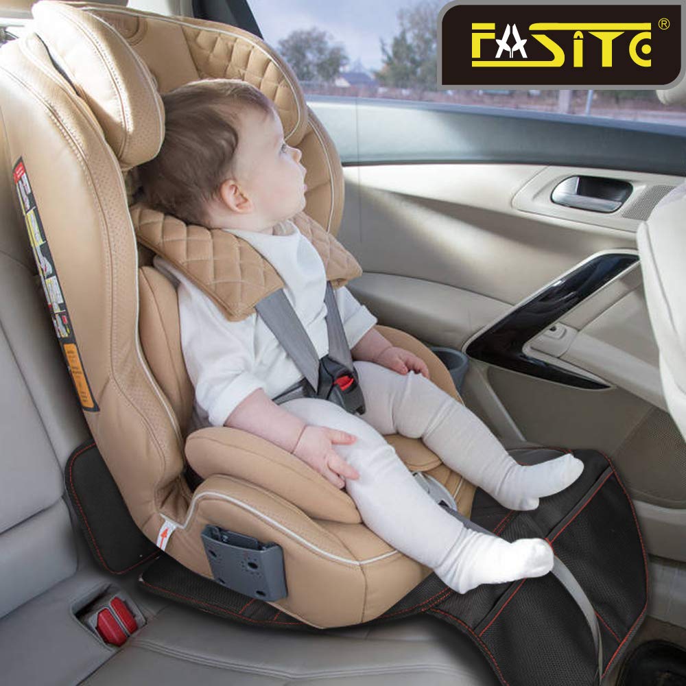 FASITE car seat protector back view showing secure fit and grip.