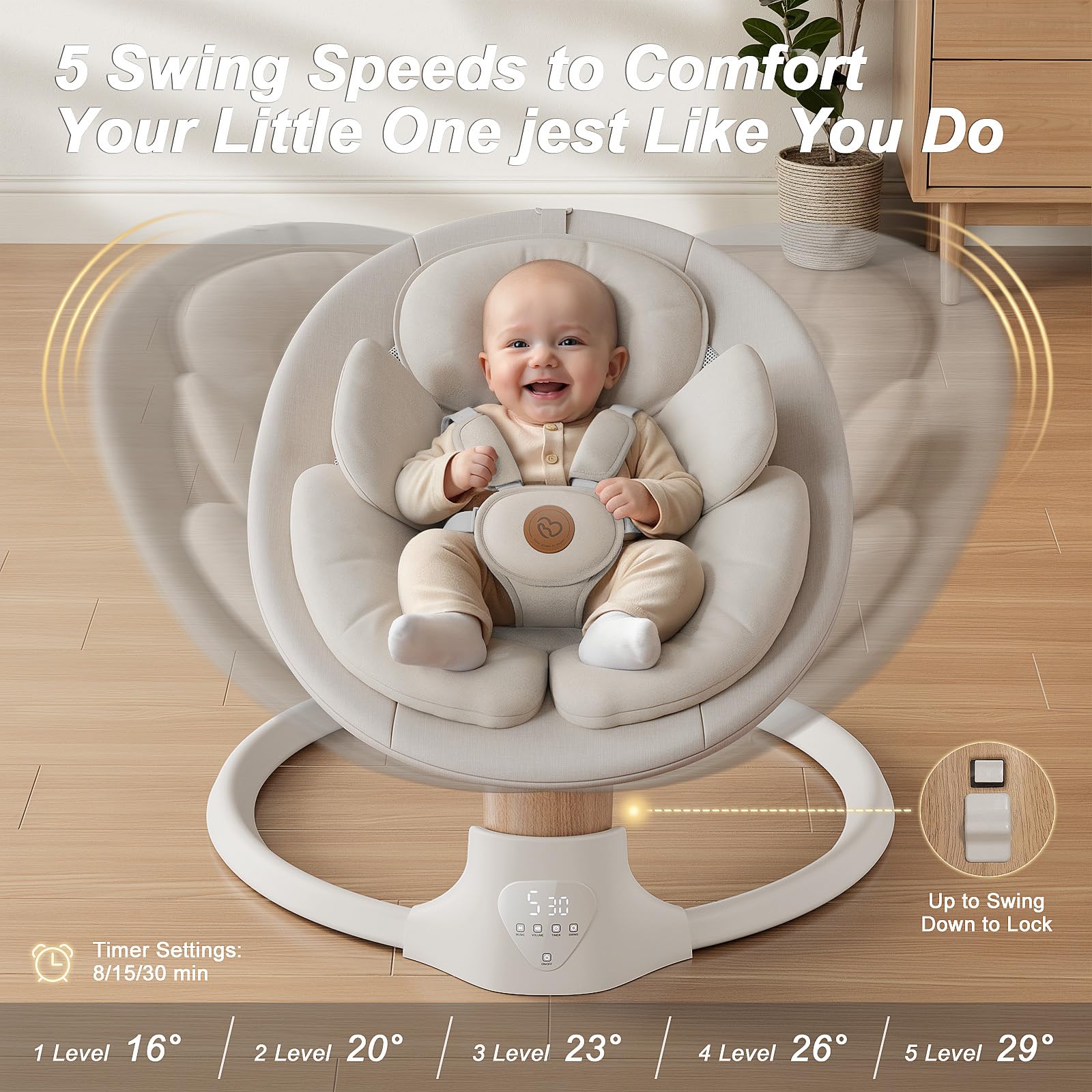 FasonBaby baby swing with 10 melodies enhances calming ambience