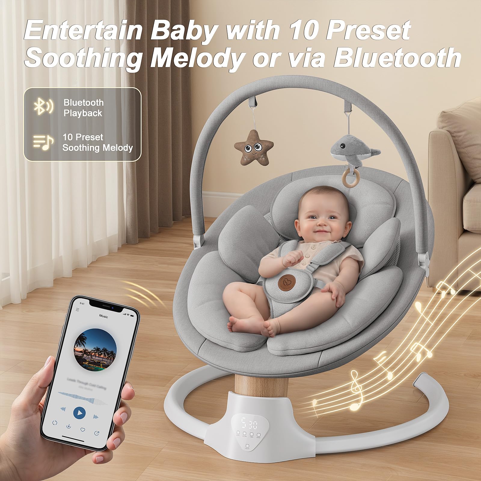 FasonBaby five-speed swing offers customizable motion to match your baby's preference.