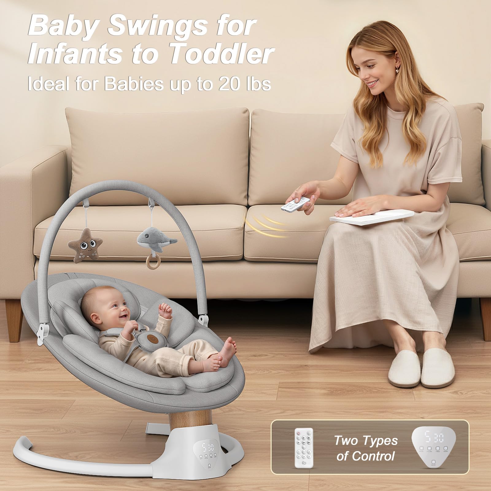 FasonBaby indoor-outdoor portable swing supports battery or plug-in power for versatility.