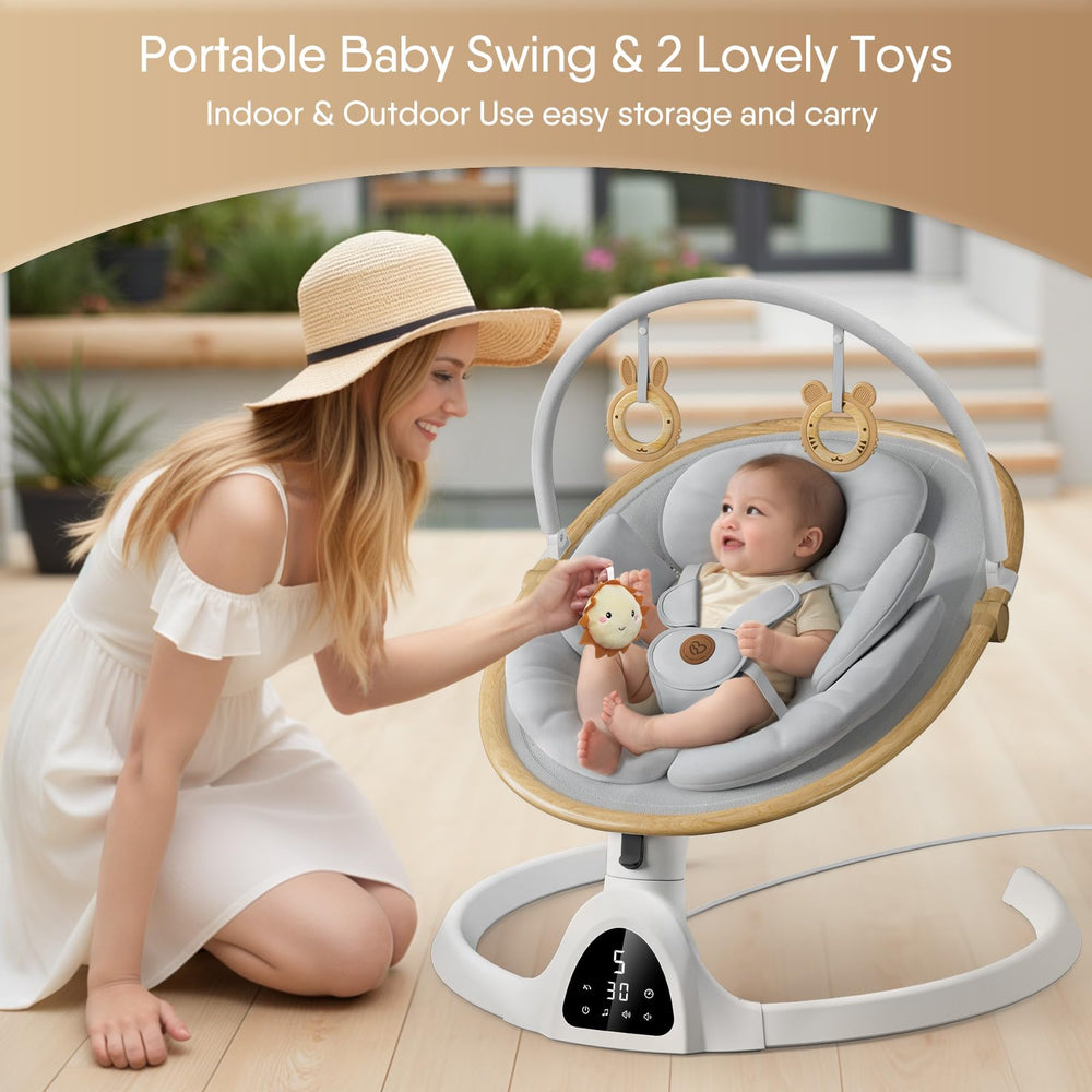 FasonBaby portable swing folds compactly for indoor or outdoor use