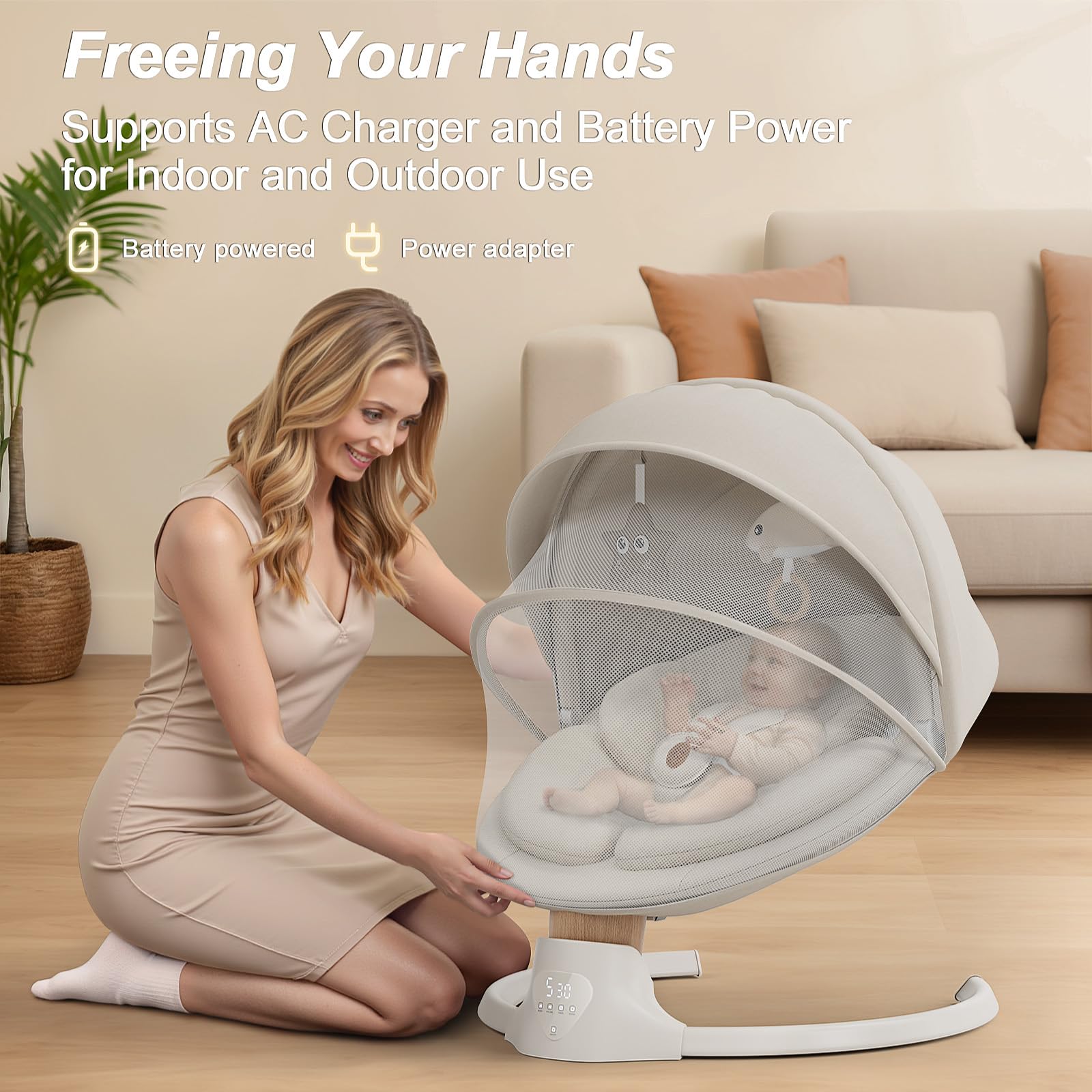 FasonBaby touch panel on the swing enables quick adjustments