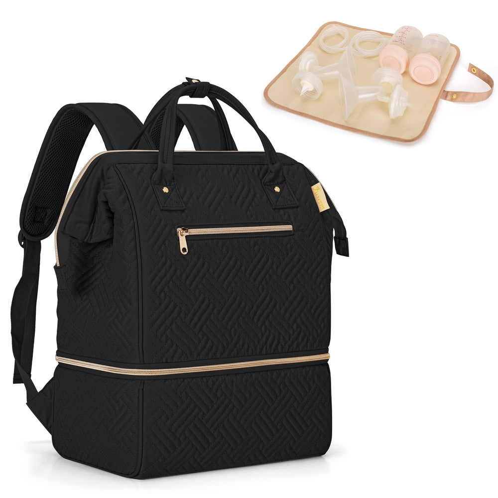 Fasrom Breast Pump Bag backpack exterior shows durable black patent design for everyday use