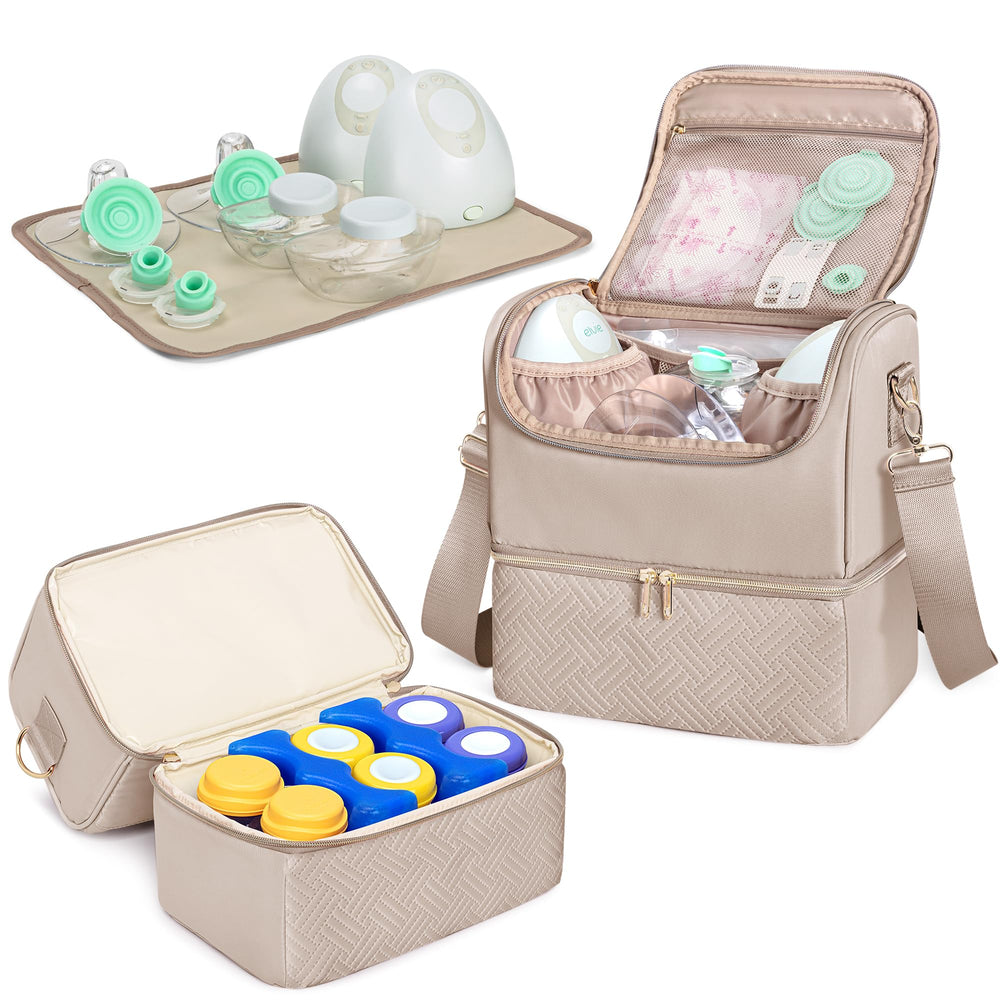 Fasrom breast pump bag camel front view for portable on-the-go pumping