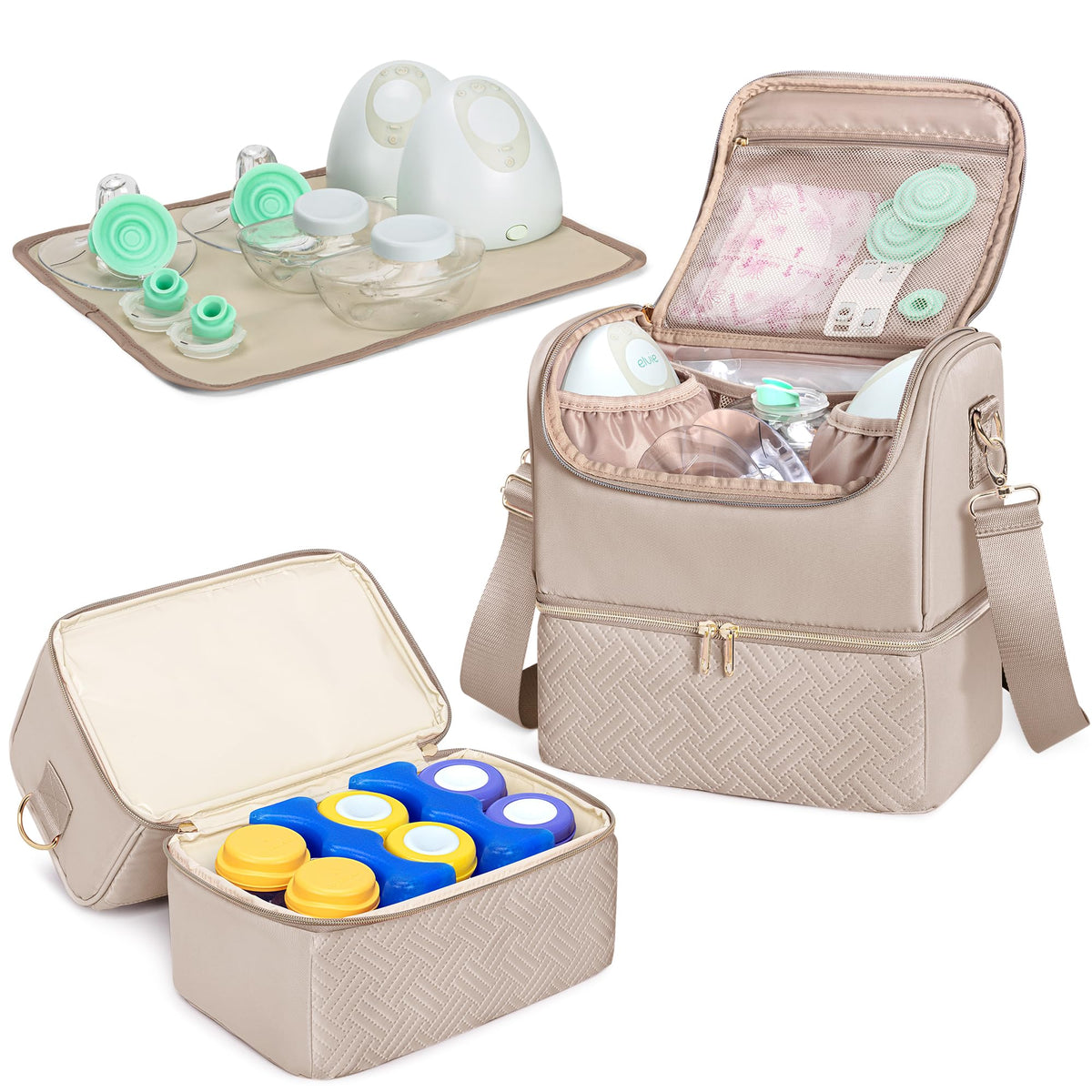 Fasrom breast pump bag camel front view for portable on-the-go pumping