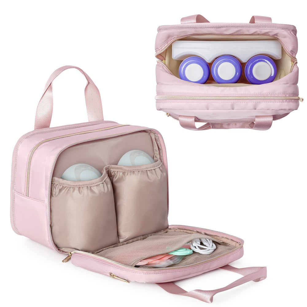 Fasrom breast pump bag pink back view shows compact, travel-friendly design for busy moms.