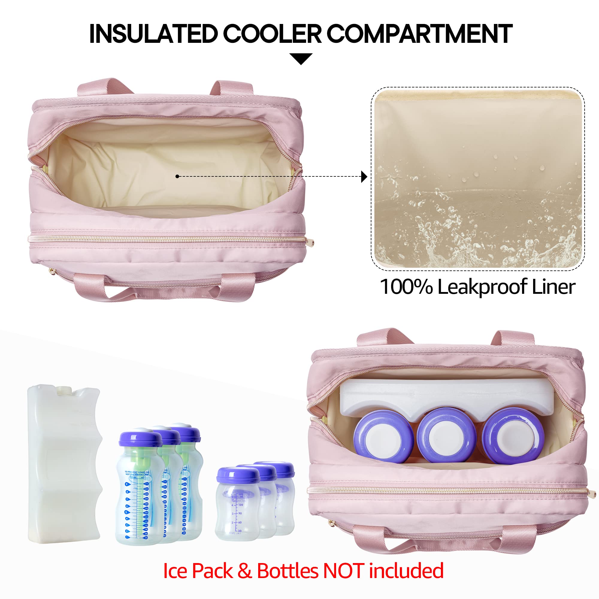 Fasrom pink cooler-compartment bag preserves bottle temperature during outings.