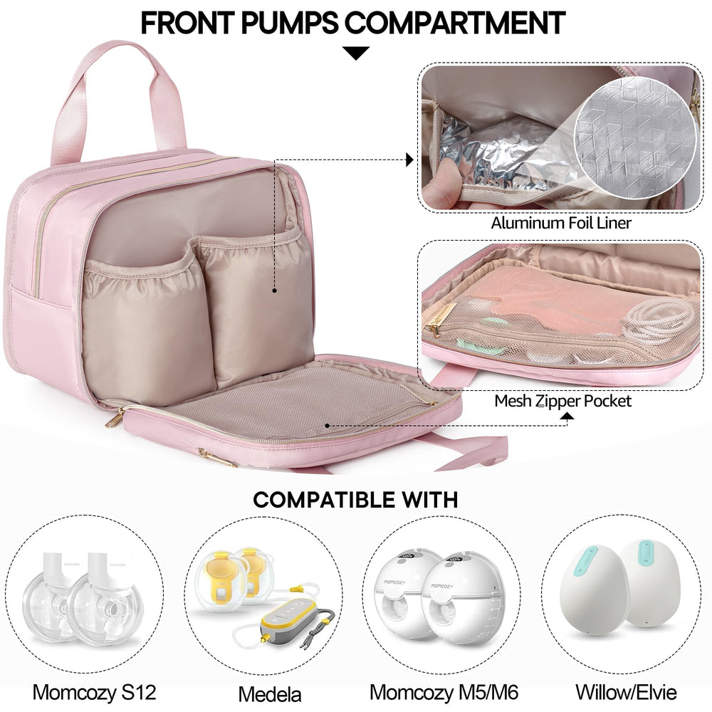 Fasrom breast pump bag pink front pocket keeps essentials handy on the go.