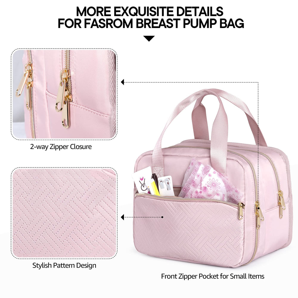 Fasrom bag pink interior pockets organize cords, seals, and small parts.