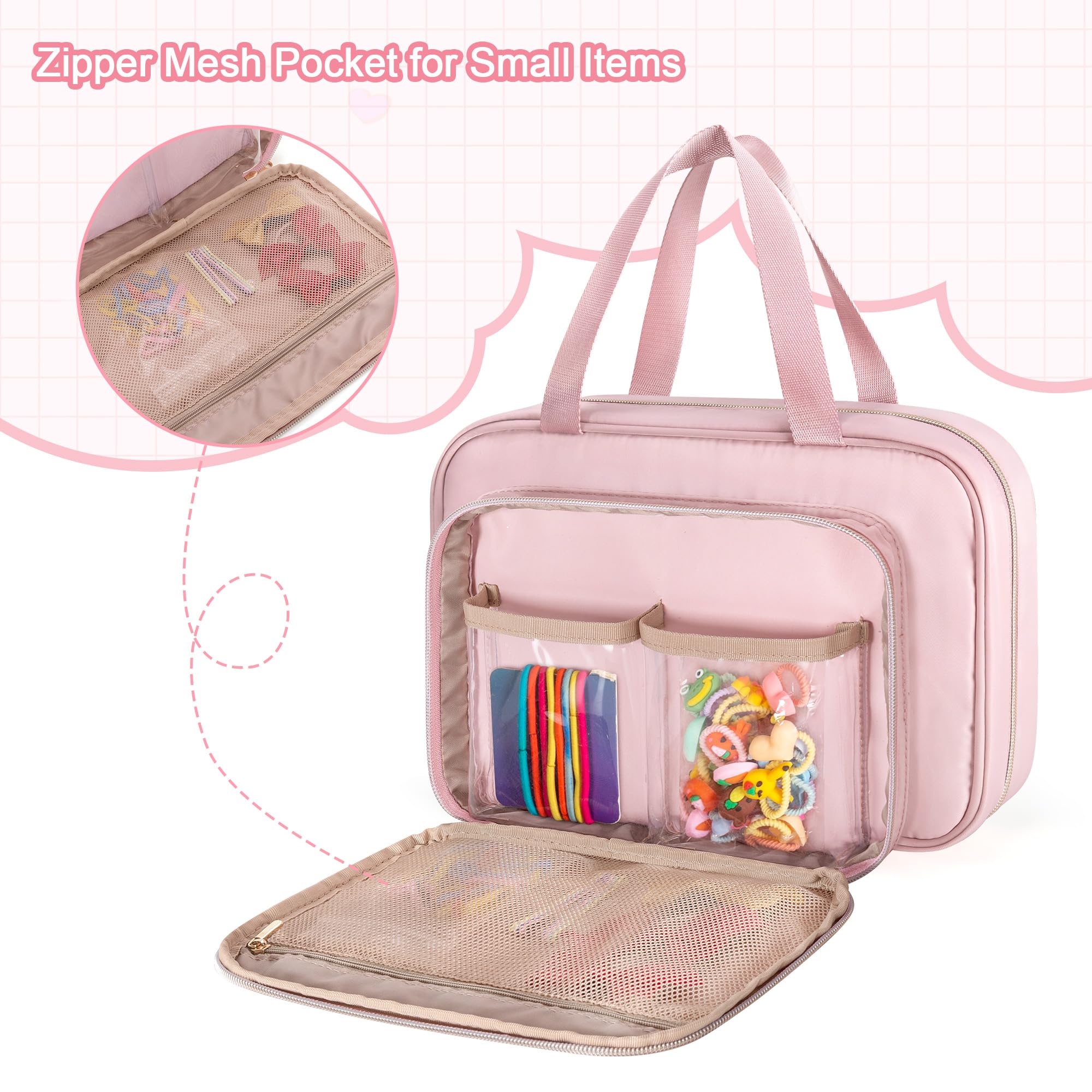 Fasrom mesh pouches keep headbands and brushes neatly separated for quick access.