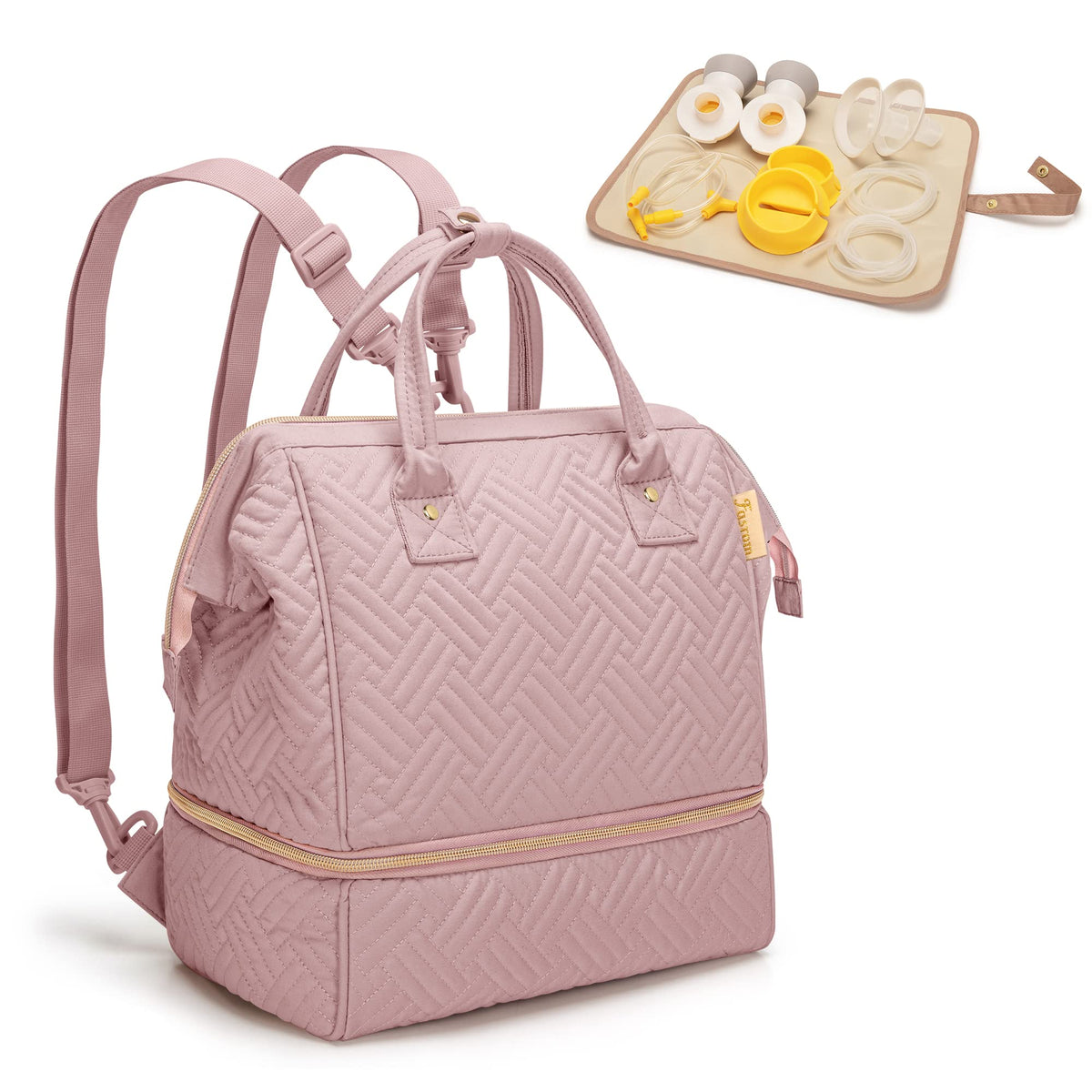 Fasrom small pump bag backpack open design for quick on-the-go access.