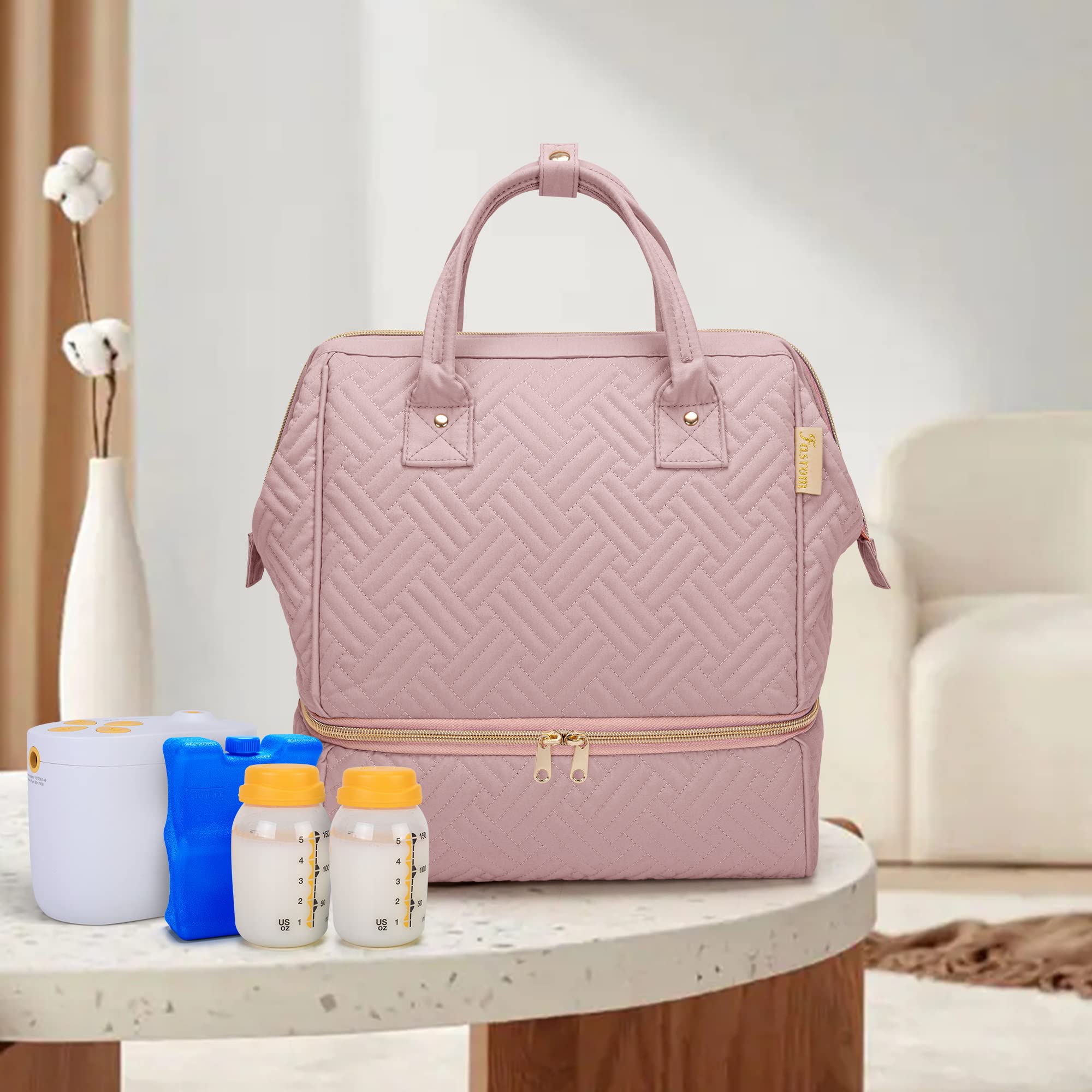 Fasrom small pump bag compatible with Momcozy and Medela pumps for easy travel.