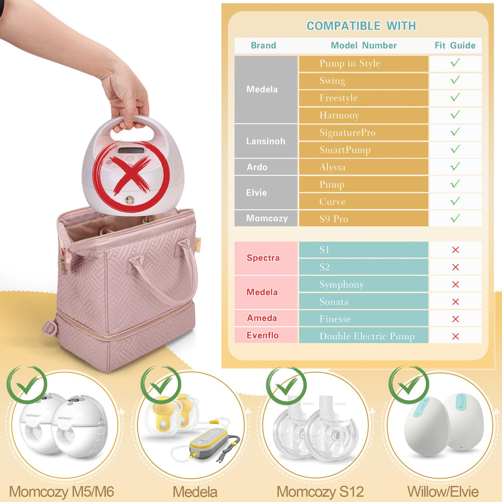 Fasrom small pump bag cooler compartment keeps milk nearby with secure zipper.