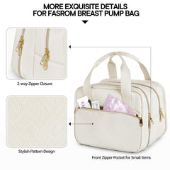 Fasrom wearable breast pump bag front pockets highlight organized storage for seals and cords.