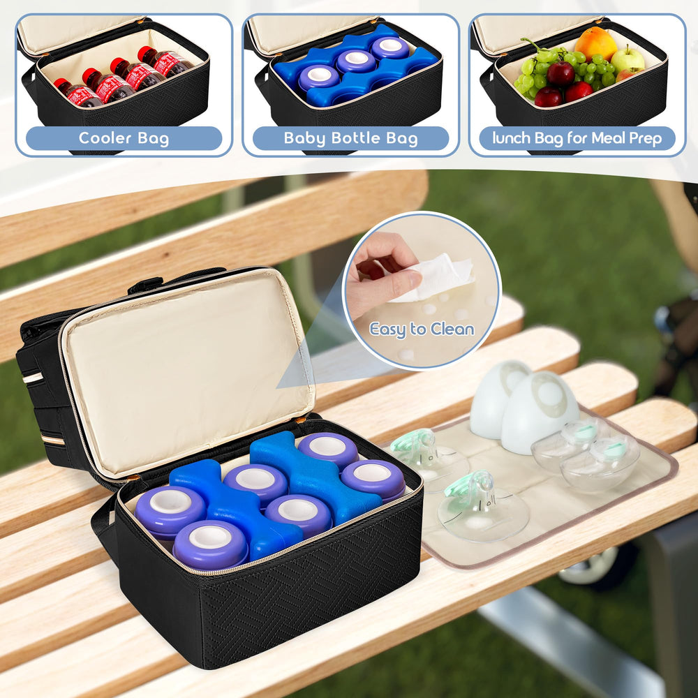 Fasrom wearable breast pump bag cooler compartment demonstrates leak-proof cooling for milk transport.