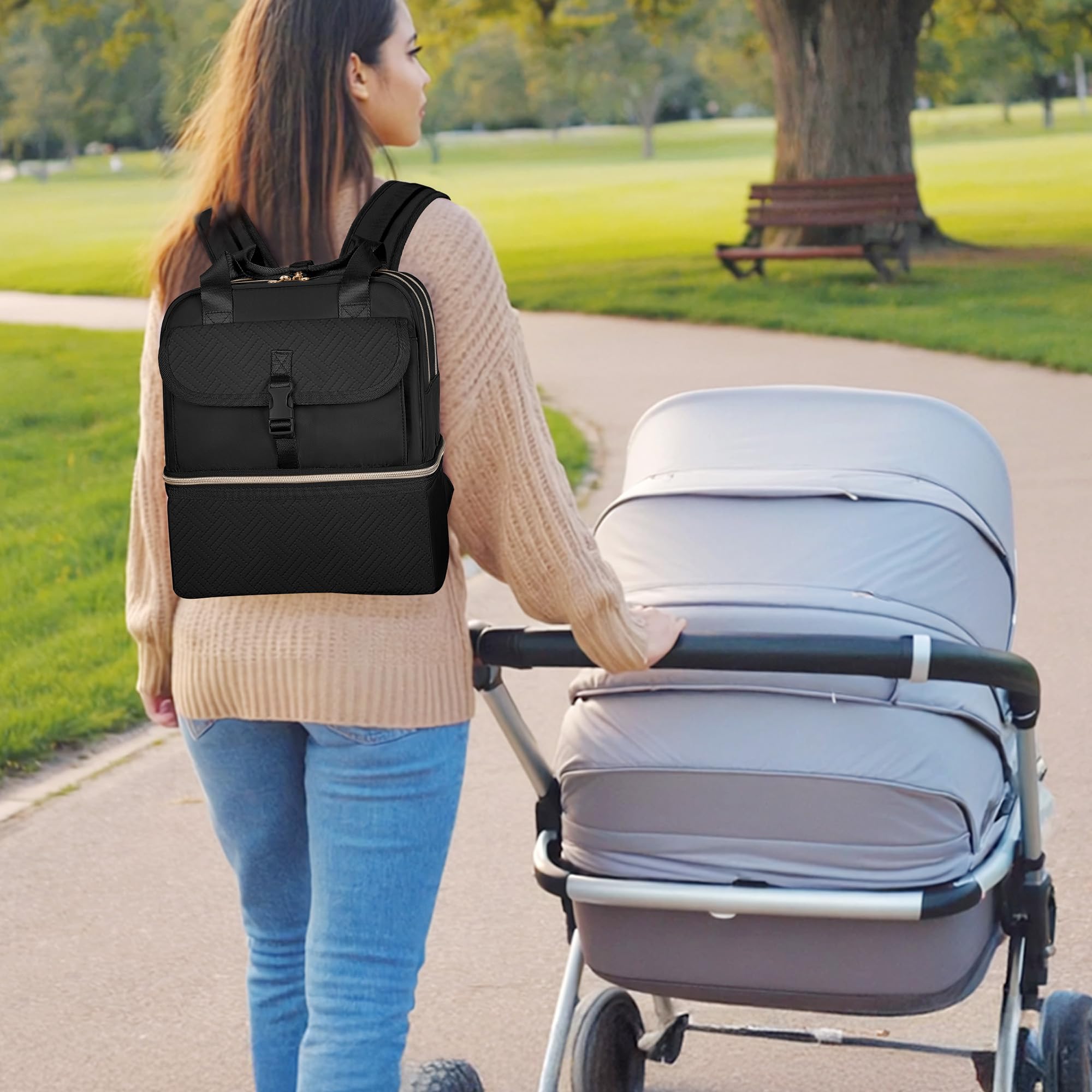 Fasrom wearable breast pump bag included waterproof mat offers clean surface during outdoor pumping.