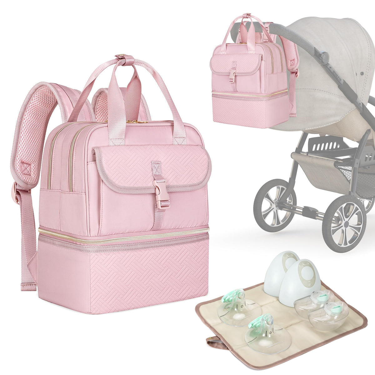Fasrom wearable breast pump bag pink front view for easy on-the-go pumping