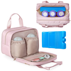 Fasrom wearable breast pump bag pink front view for on-the-go pumping storage.