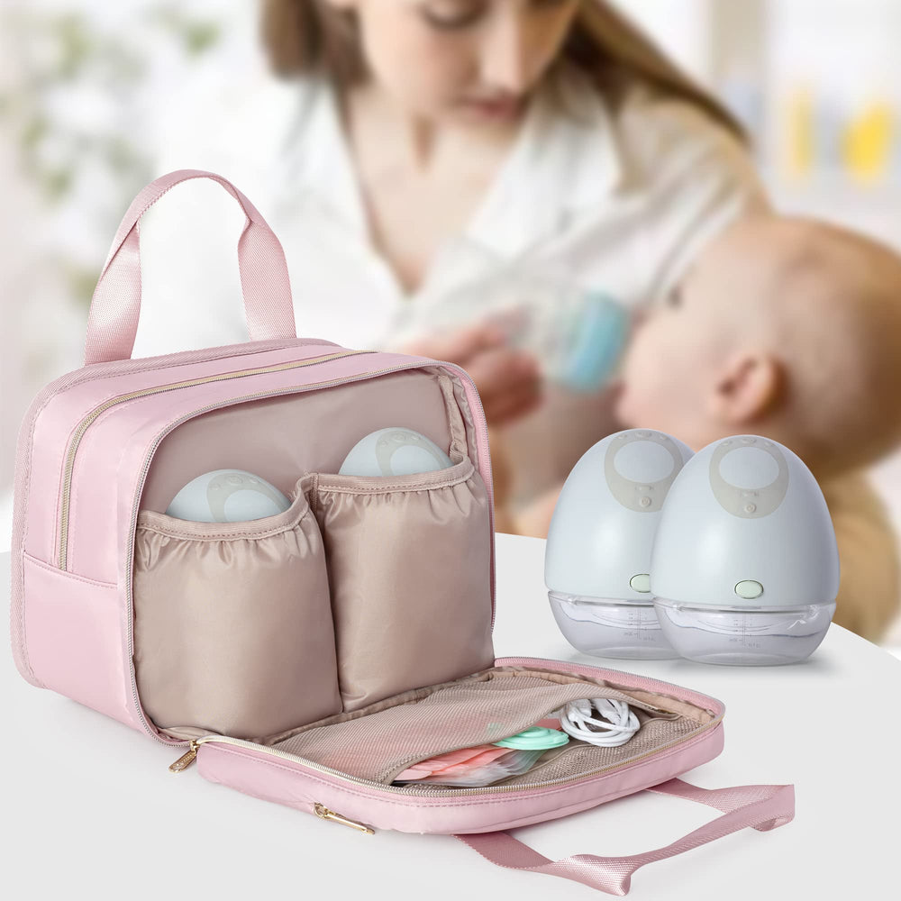 Fasrom wearable breast pump bag pink top handle enables easy carry.
