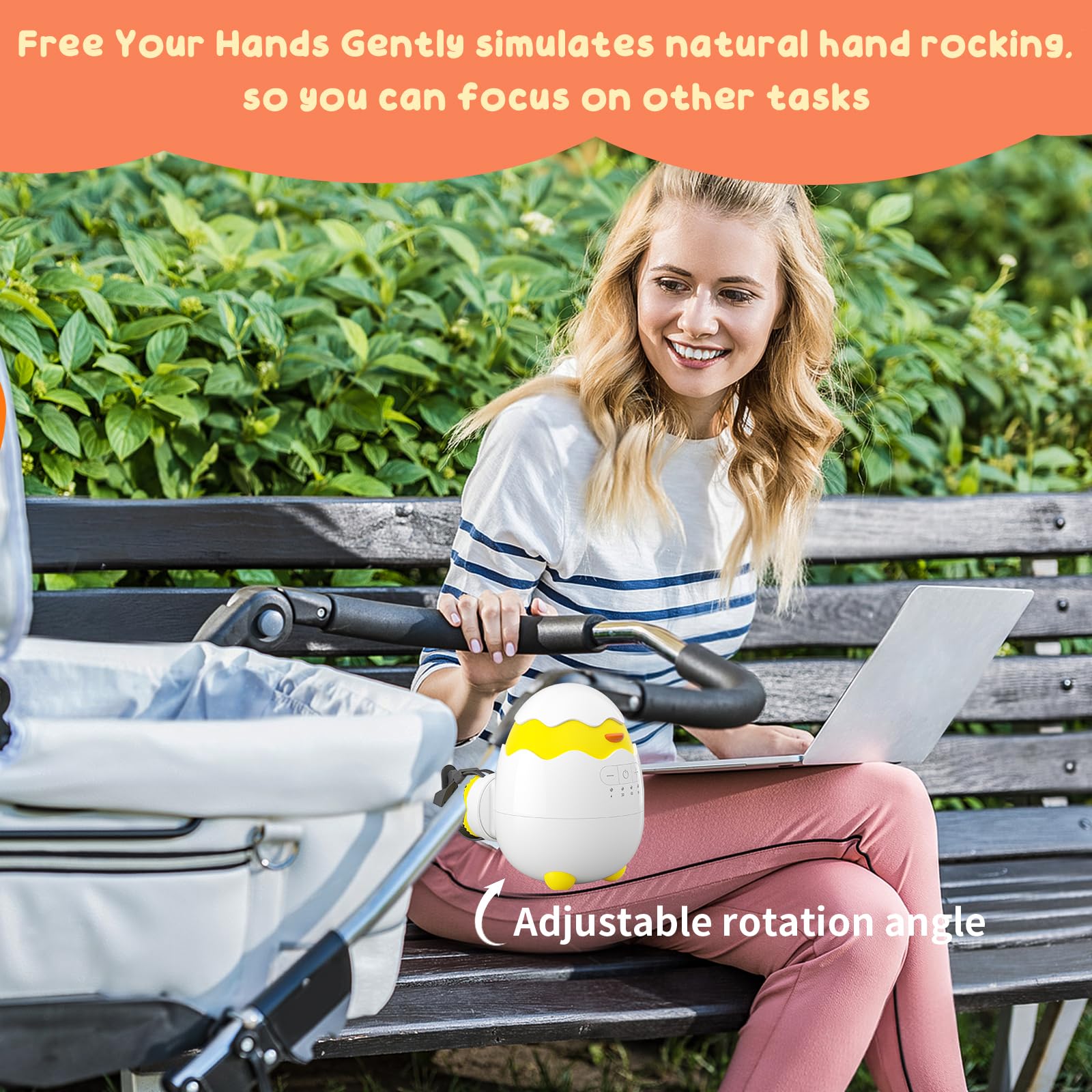 FASTSPOK Rocker in use on a stroller, hands-free soothing during outings.
