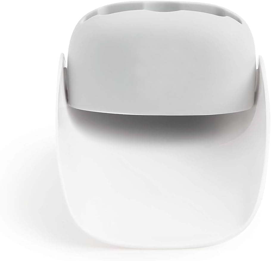 faucet-extender on flat faucet with water spray shield preventing spills during bath time.