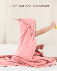 FAVERDIIY muslin cotton hooded towel emphasizes breathable softness and gentle skin contact.