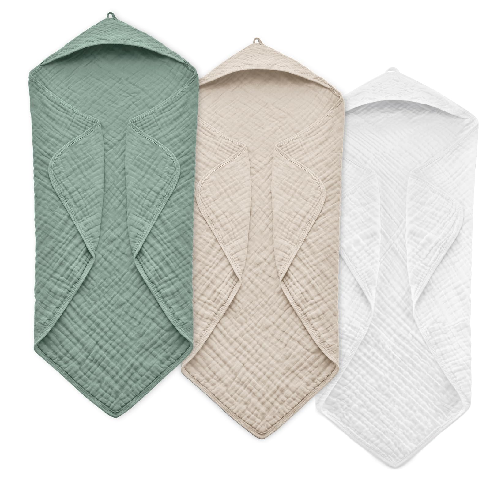 FAVERDIIY hooded baby towel pack-3 in soft muslin for gentle newborn drying.