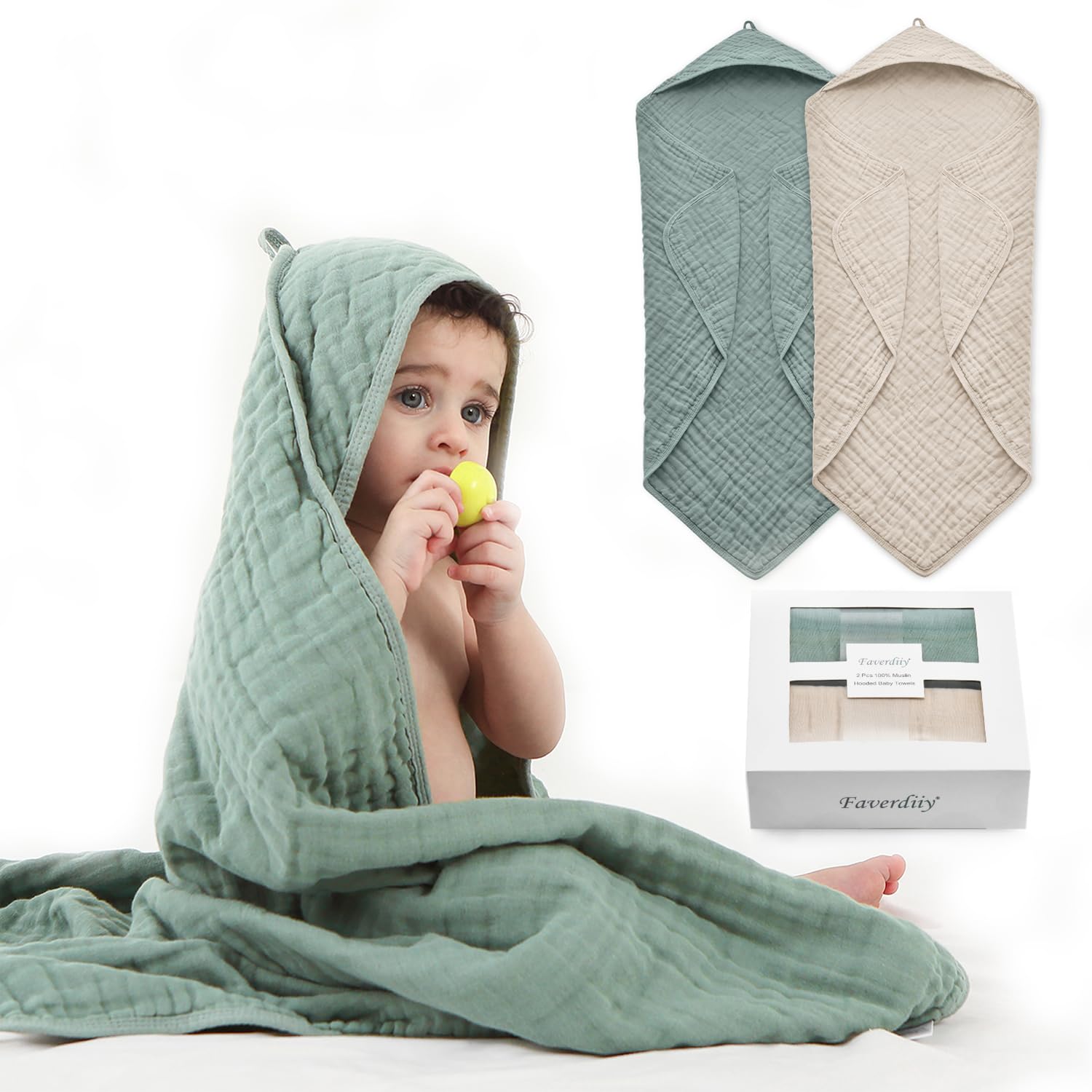 FAVERDIIY hooded baby towel with soft-touch fabric for gentle post-bath cuddling.