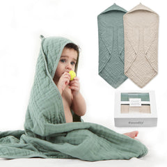 FAVERDIIY hooded baby towel with soft-touch fabric for gentle post-bath cuddling.