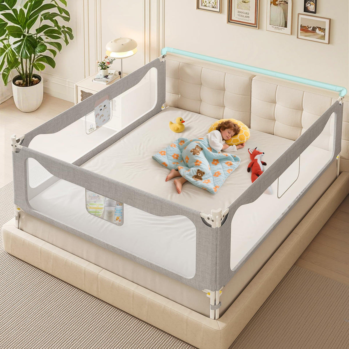 FAVIRZCE king-size bed rail with three-side protection for safer toddler sleep