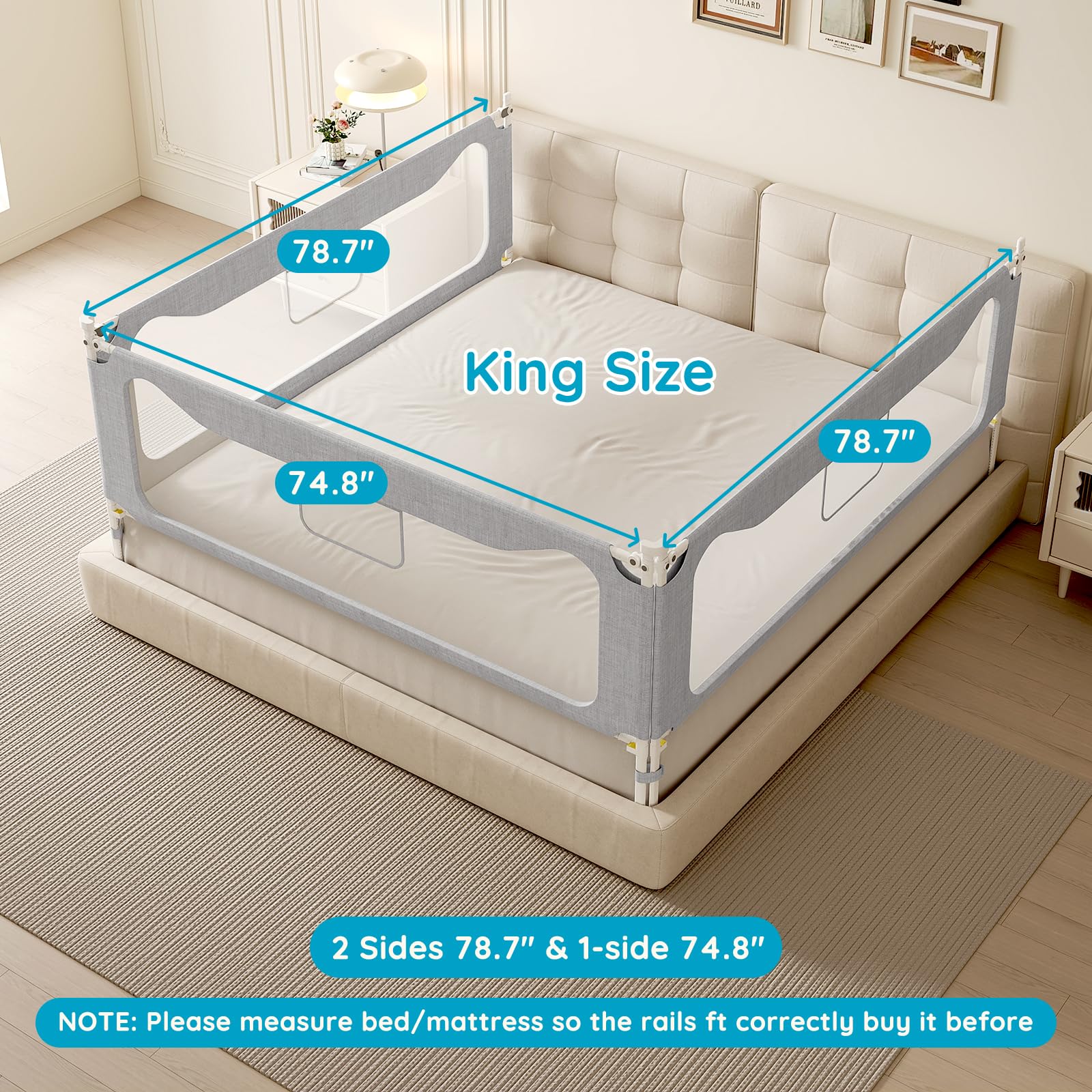 FAVIRZCE bed rail side-assembly highlights sturdy frame for king beds.
