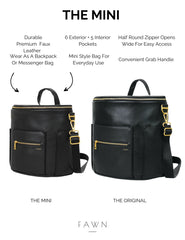 FAWN DESIGN Mini Diaper Bag interior pockets maximize organization for diaper kits and snacks.