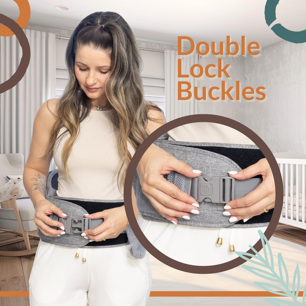 FAWNEST hip seat carrier with belt extender illustrates plus-size friendly snug fit