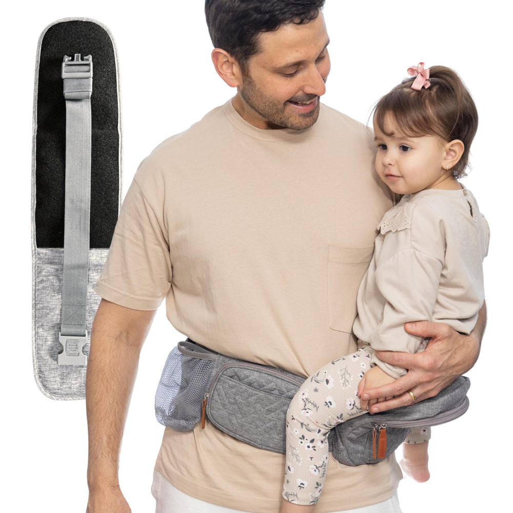 FAWNEST baby hip seat carrier front view demonstrates ergonomic support for comfortable carrying