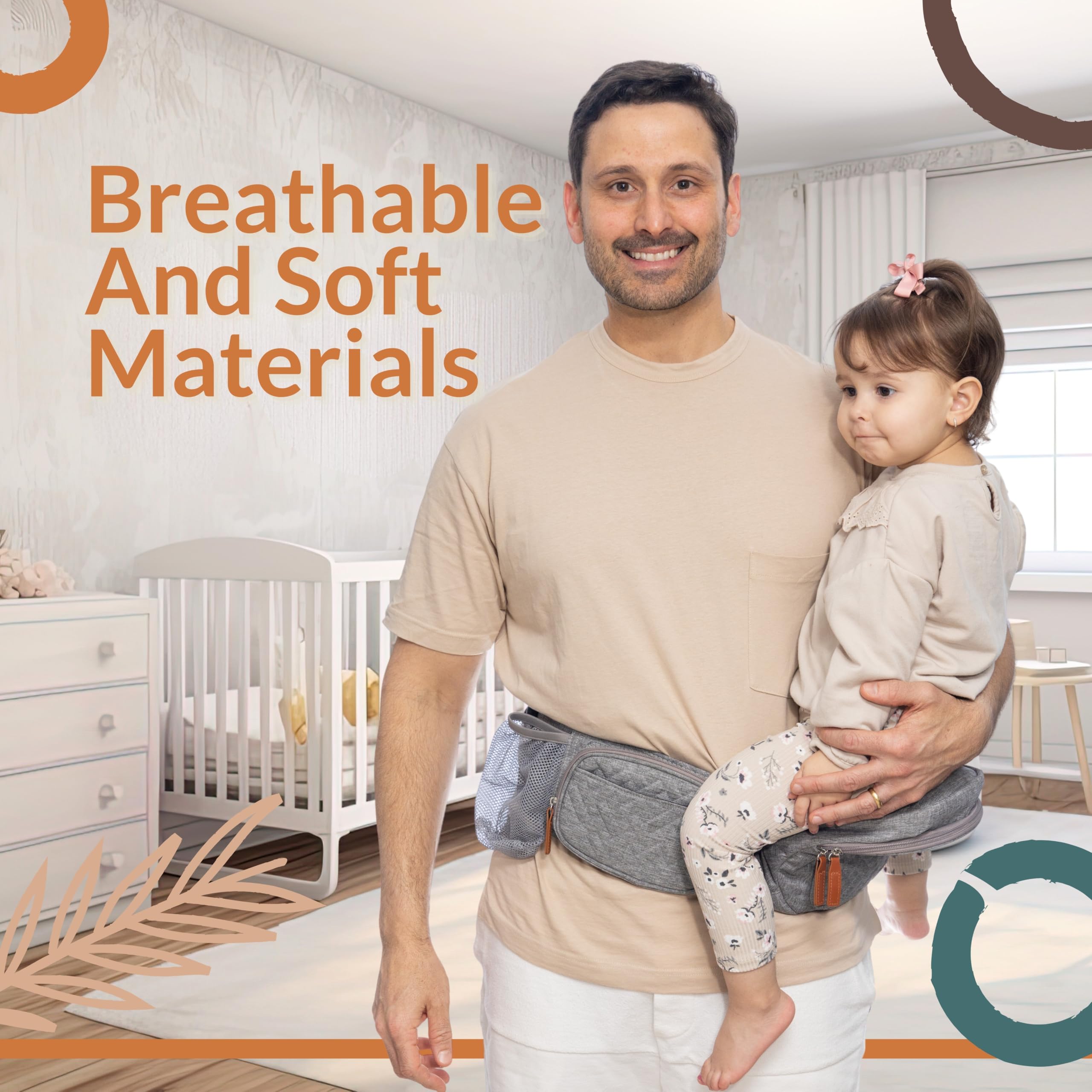 FAWNEST hip seat carrier newborn setup image communicates adaptable use from infancy