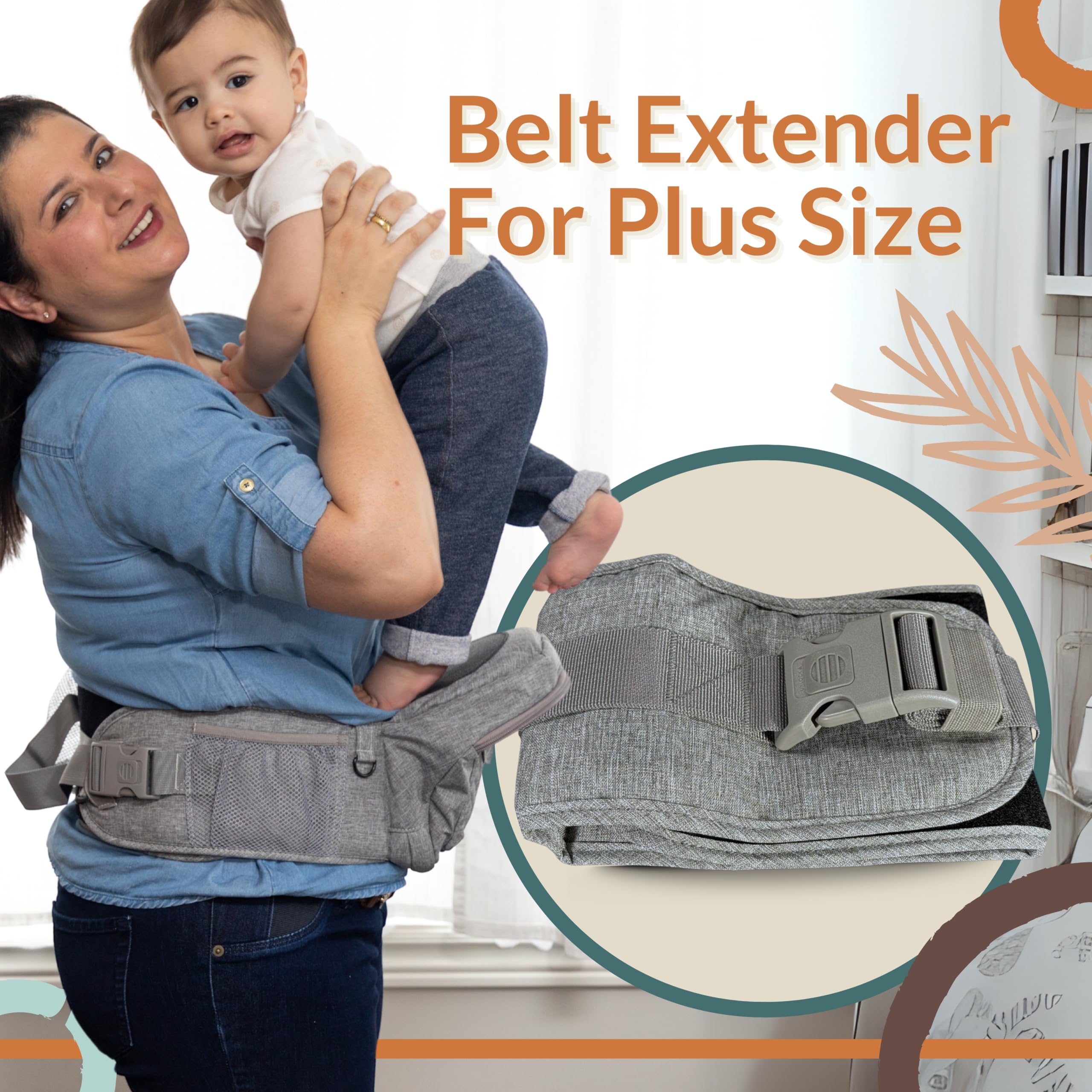 FAWNEST hip seat carrier storage pockets highlight convenient on-the-go diaper and phone storage