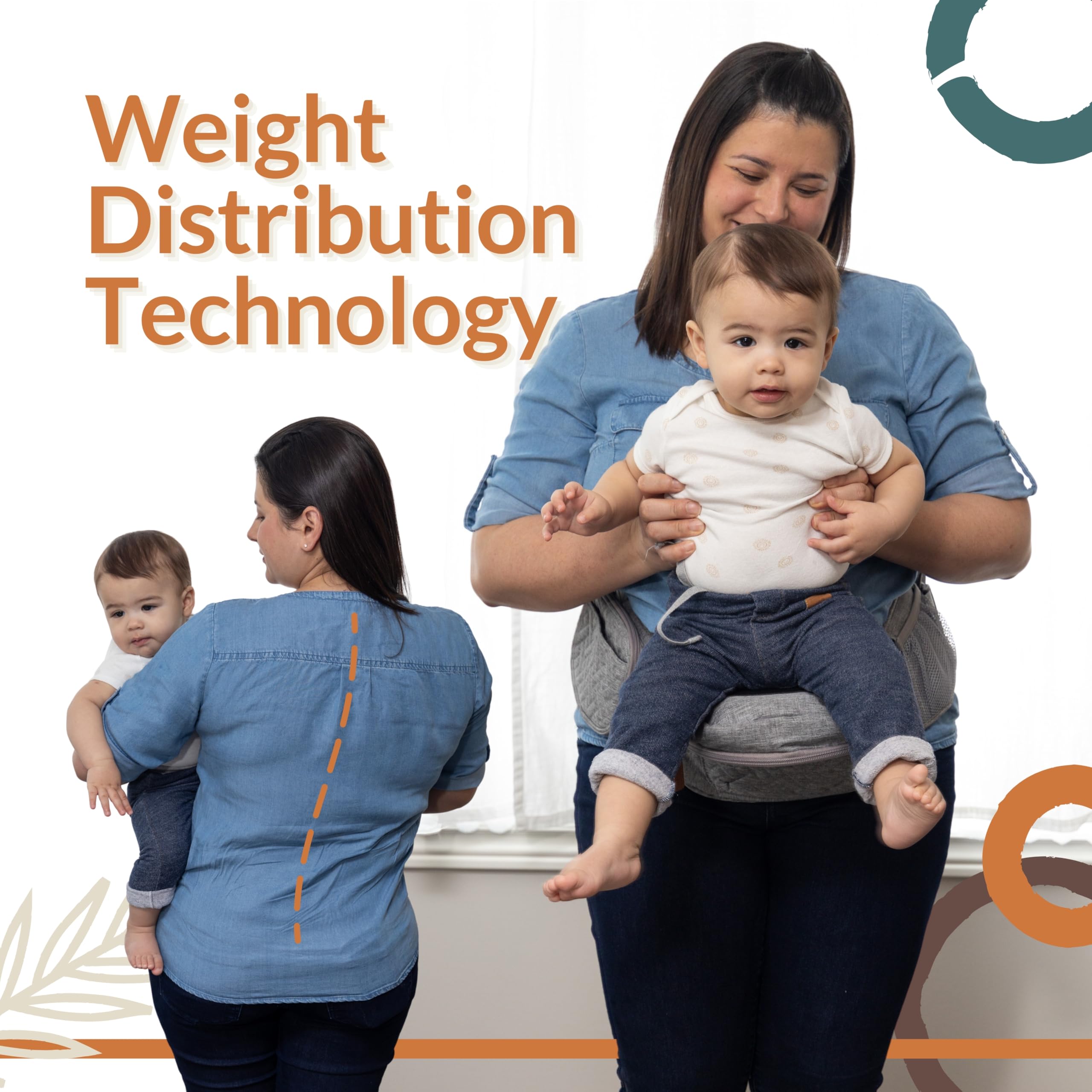 FAWNEST hip seat carrier toddler mode image shows continued support