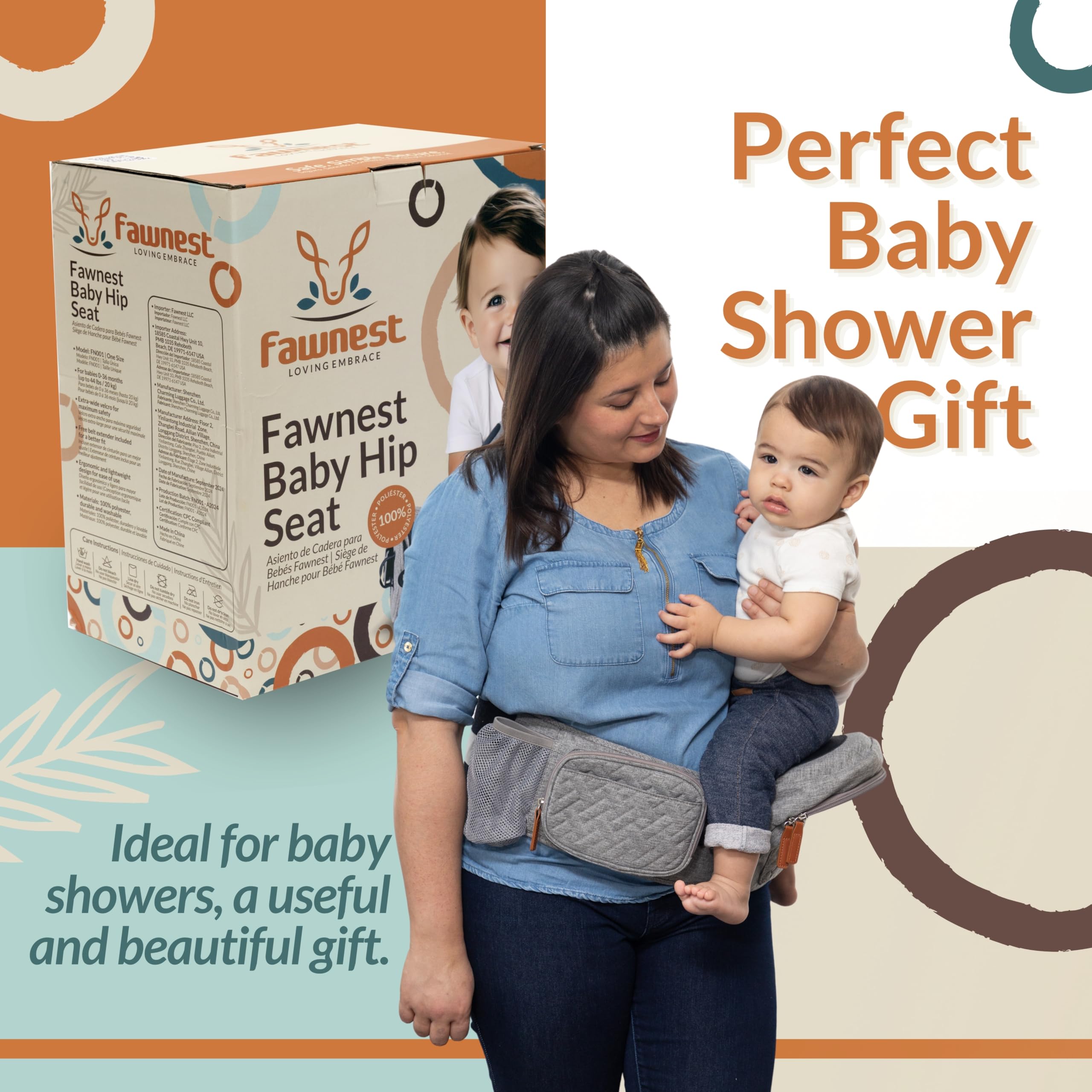 FAWNEST baby hip seat carrier travel-friendly image highlights portable baby travel essential