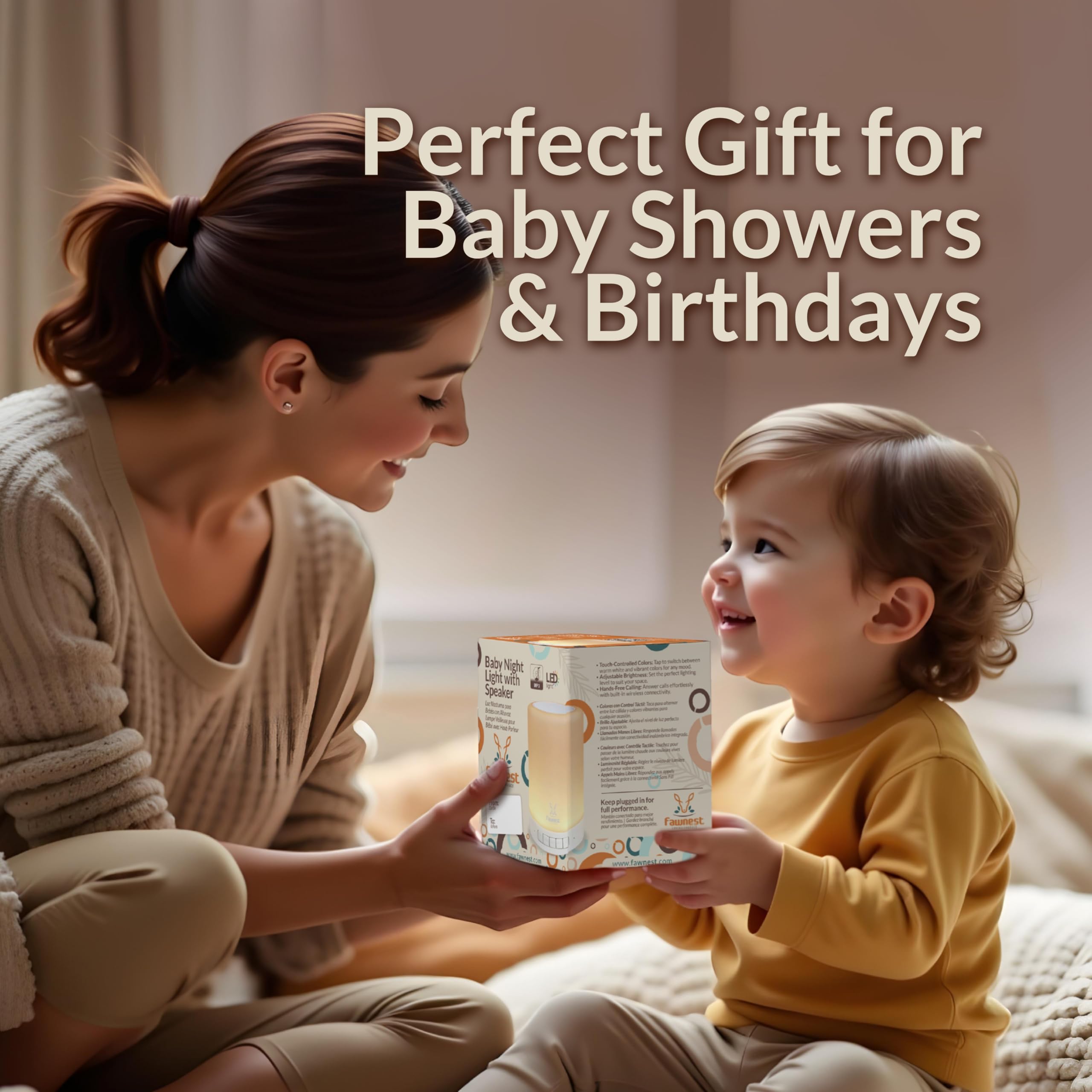 FAWNEST amber glow provides warm night lighting for kids.