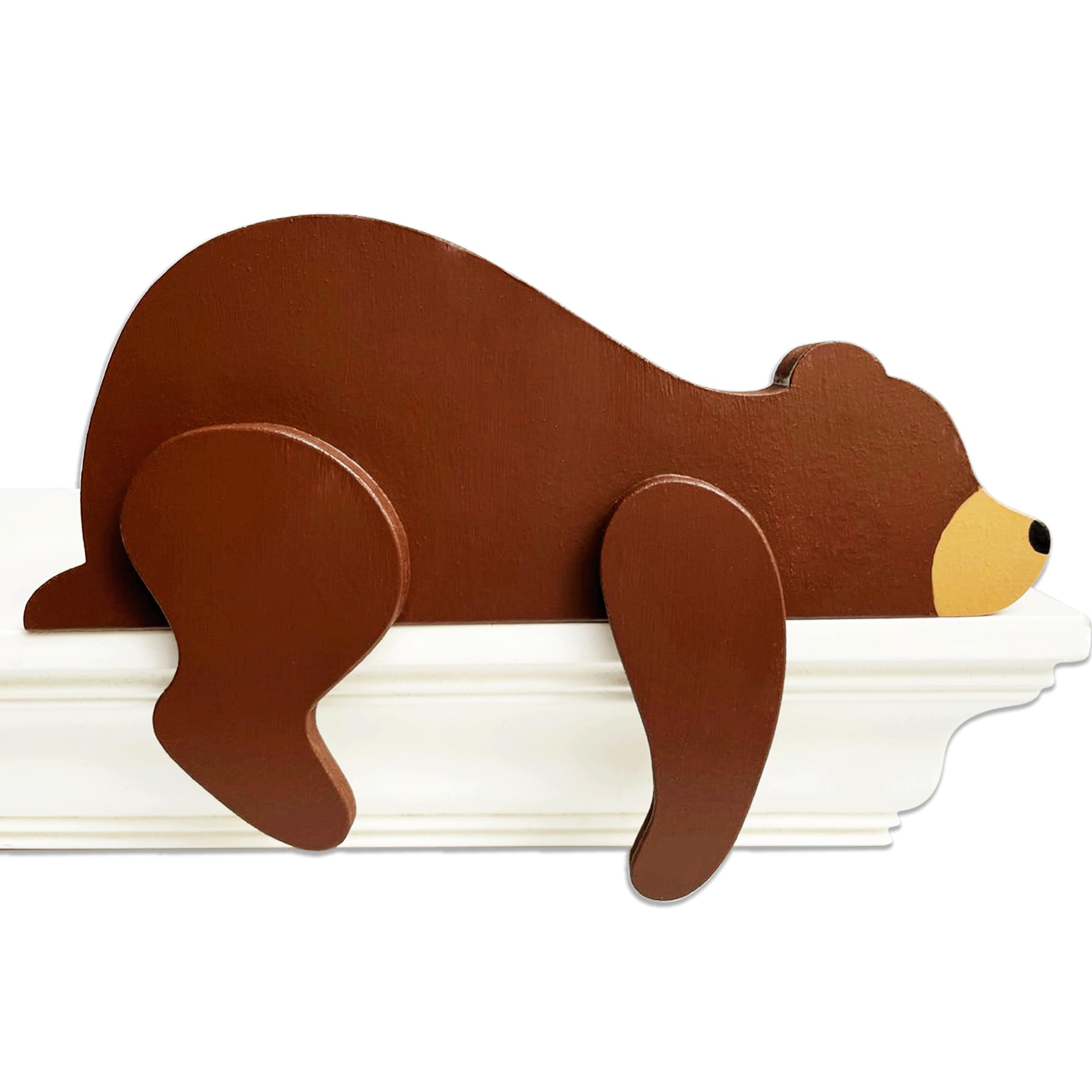 Fcimu wooden bear nursery decor on shelf adds warm woodland charm to nursery.