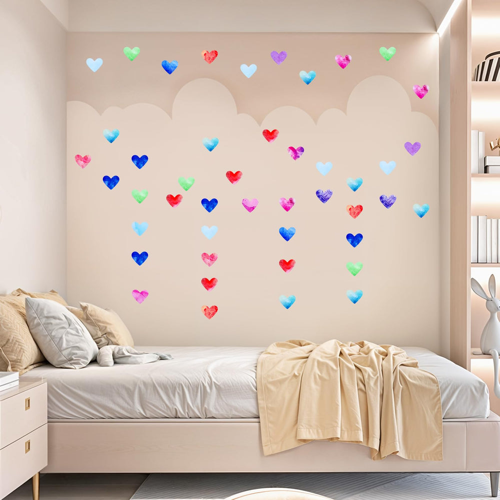 FdcZeyxior pastel hearts wall decal adds playful color to rooms with waterproof, cleanable surface.