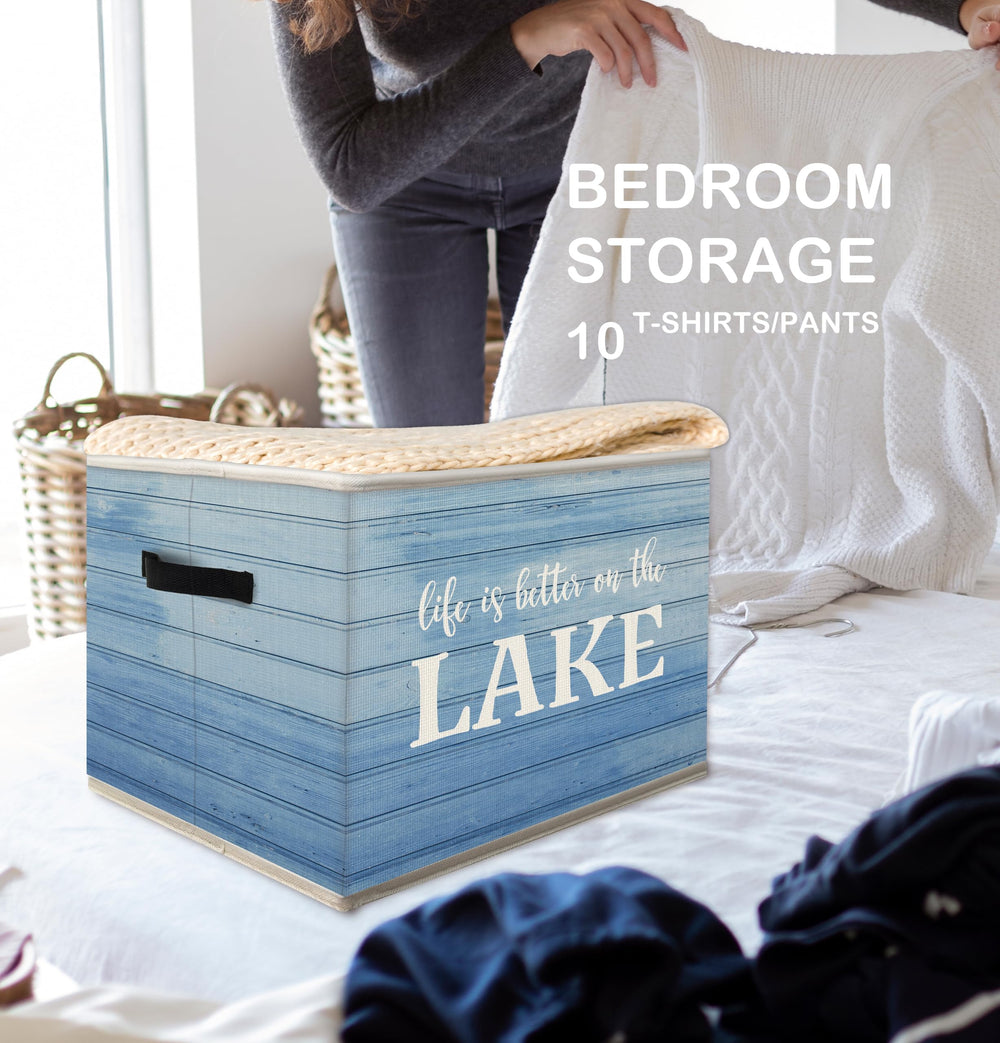 FDHSPAAM Lake House Storage Bins folded flat for space-saving storage.