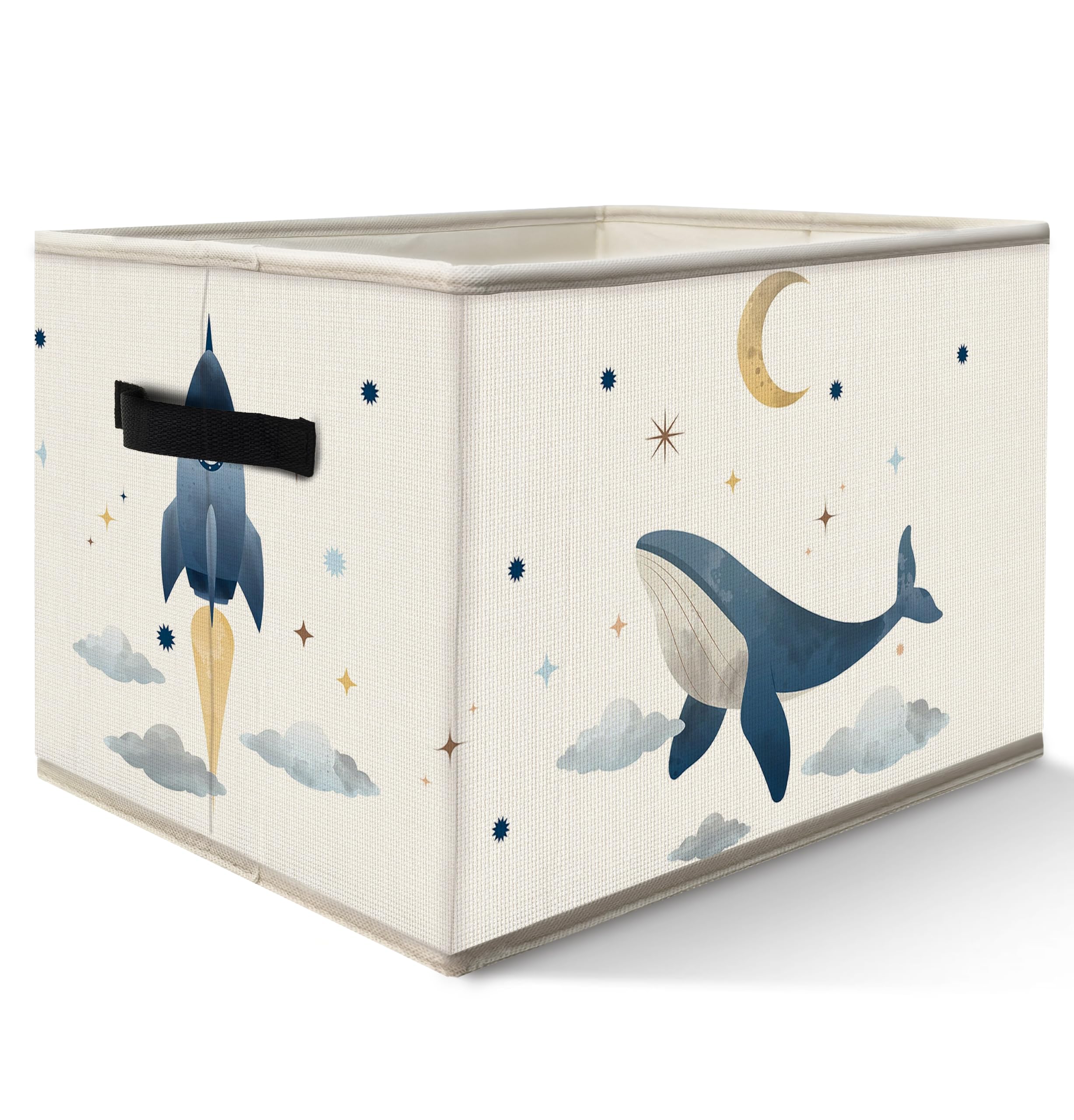 FDHSPAAM outer-space rocket whale bin with open top for toy storage and easy access.