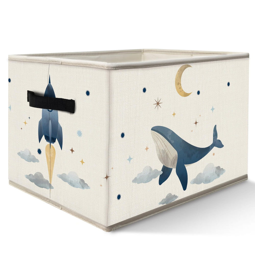FDHSPAAM outer-space rocket whale bin with open top for toy storage and easy access.