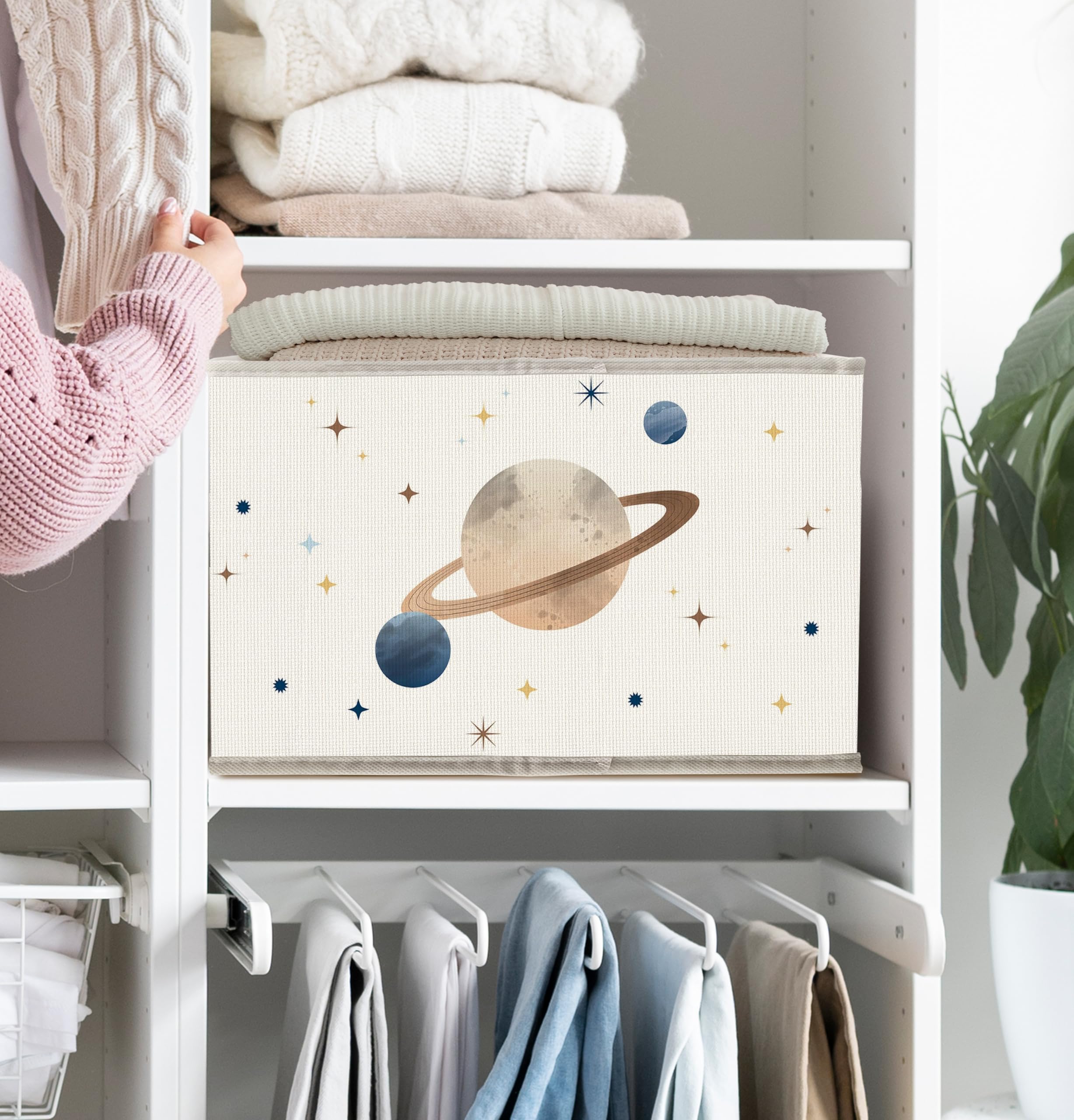 FDHSPAAM rocket whale storage bin with handles ideal for closet organization.