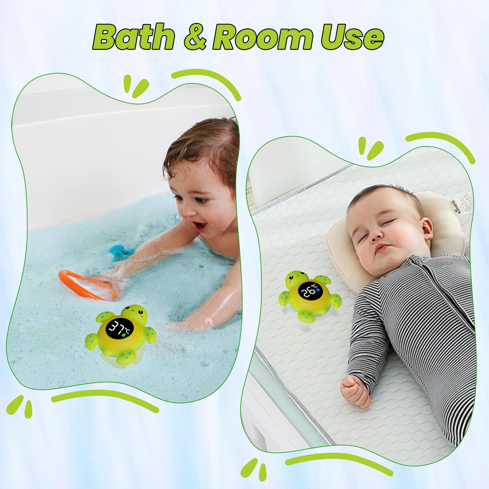 FDK digital LED display bath thermometer highlights safe water temperatures.
