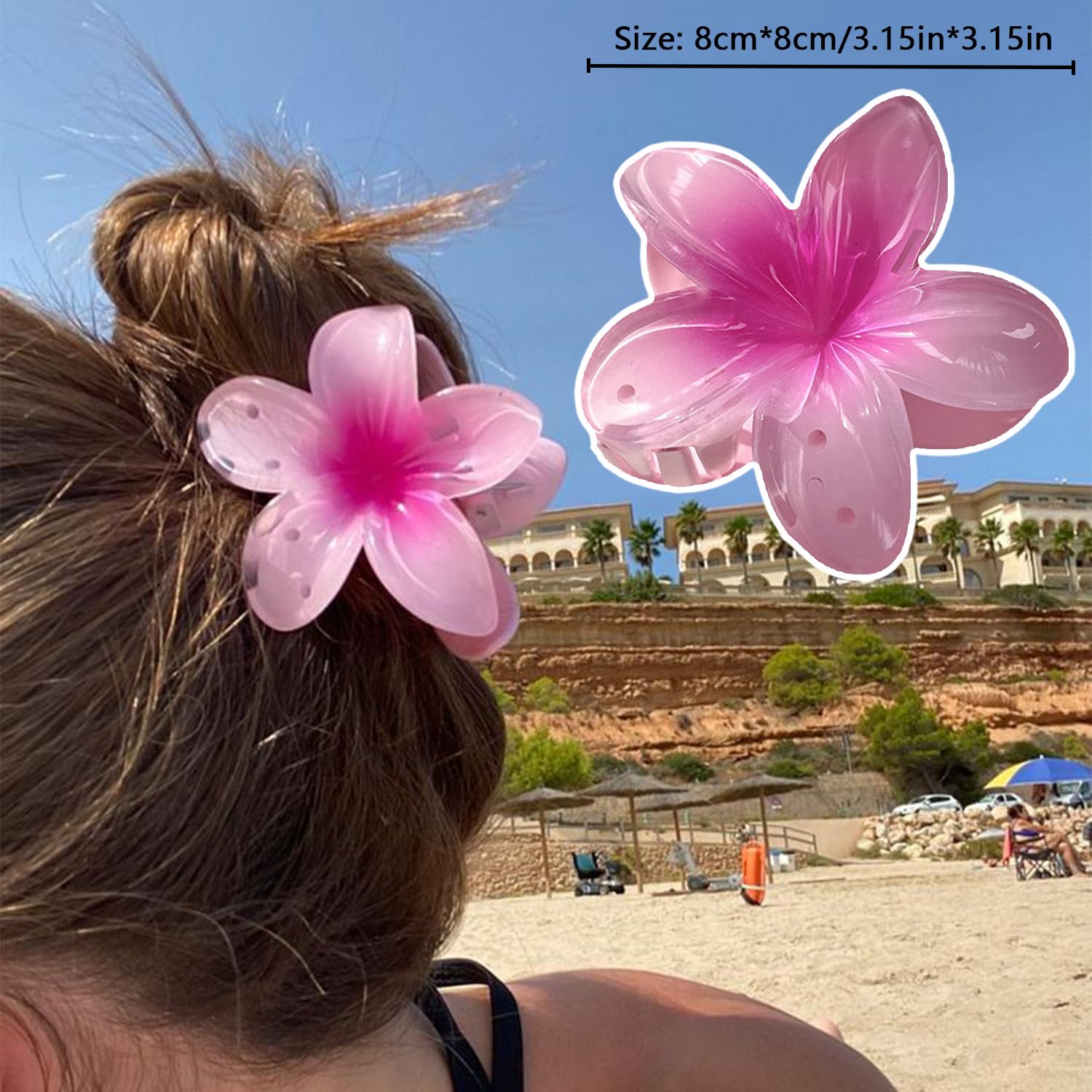FDSQHSA half-updo styling example with plumeria clips.