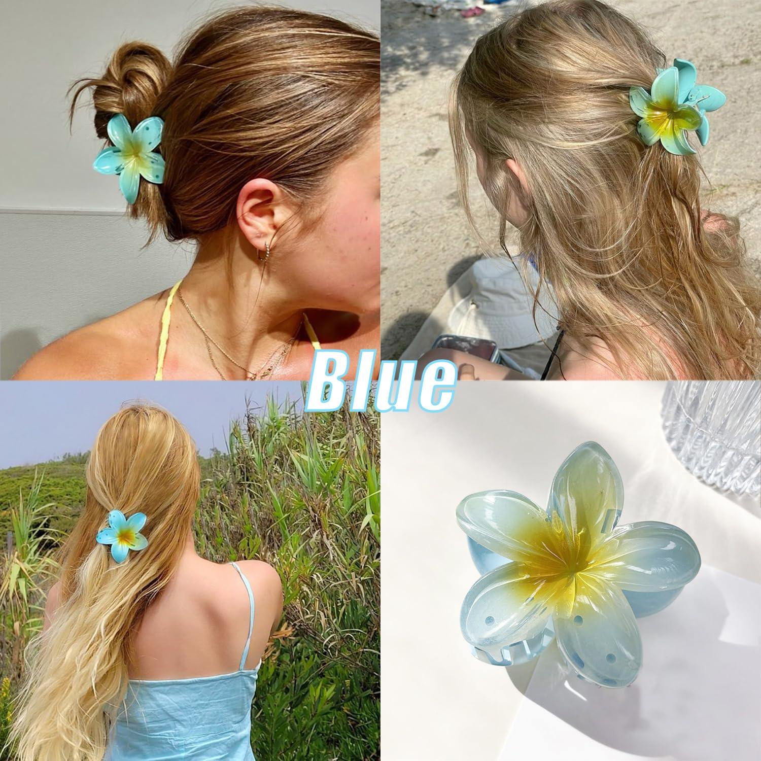 FDSQHSA pink Hawaiian clip worn in a half-up style for beach days.